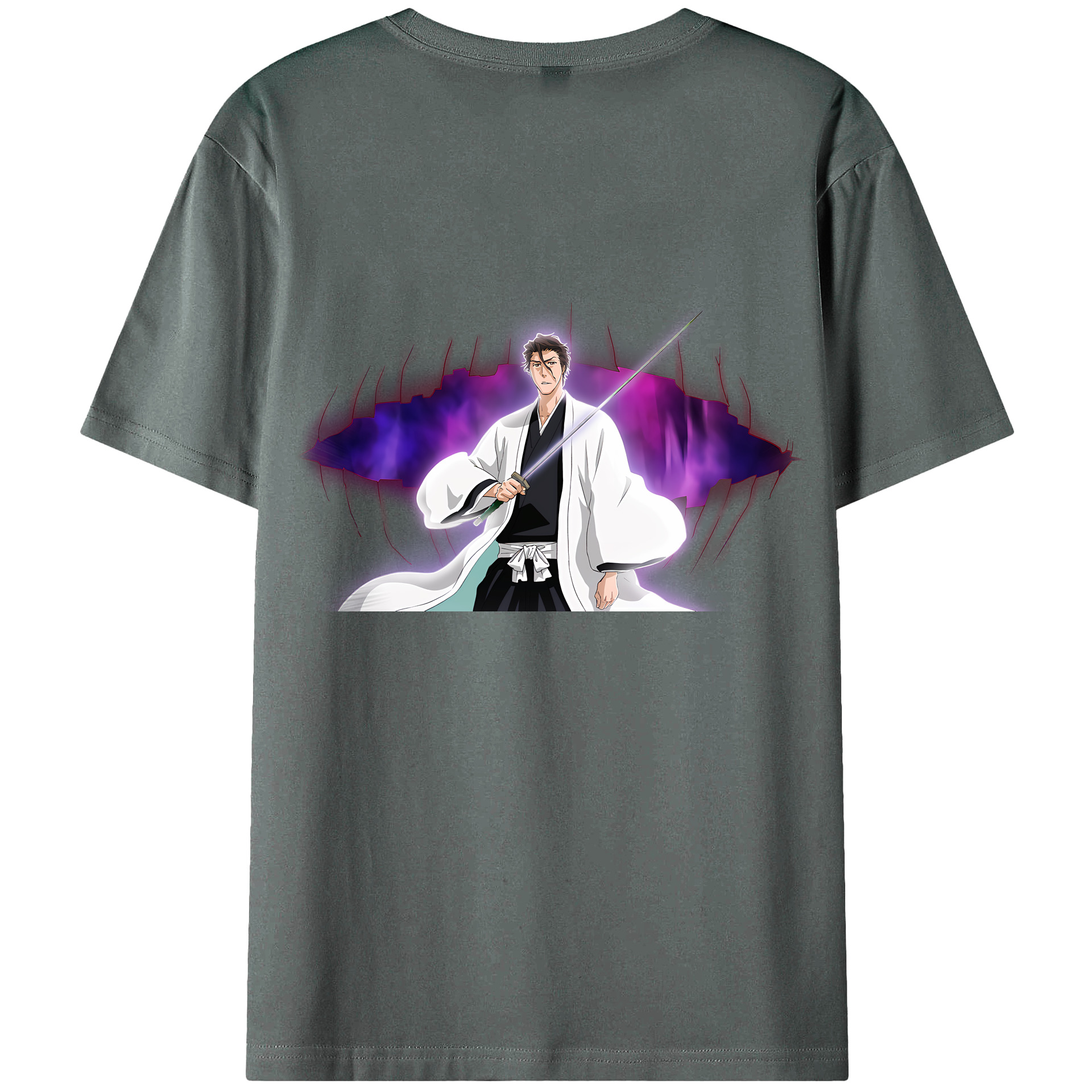 （画像用） ブリーチ 藍染 惣右介（あいぜん そうすけ） BLEACH Aizen Sousuke 綿100％ メンズ半袖Tシャツ（バックプリント） 通気性